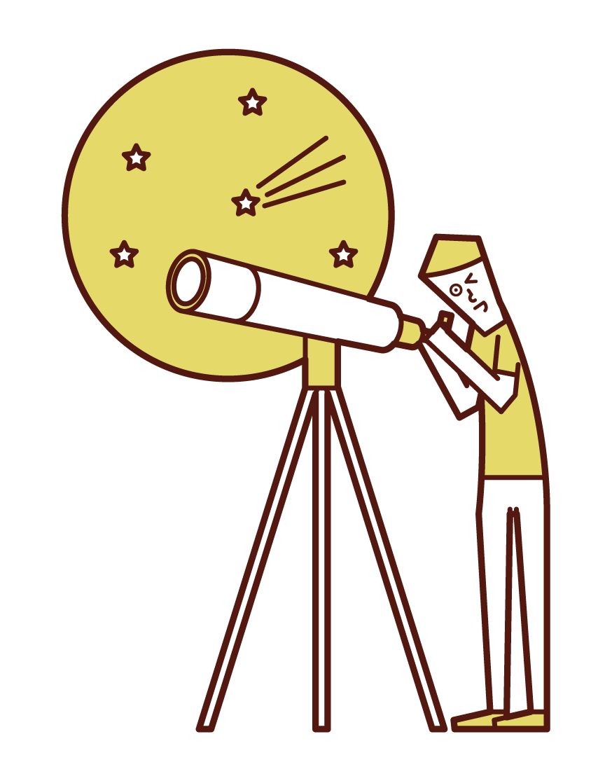 用望遠鏡觀察星空的兒童（男孩）插圖