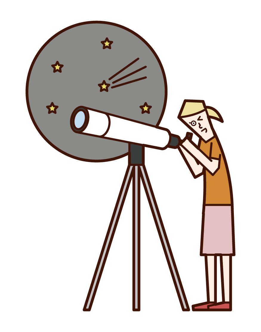 望遠鏡で星空を観察する子供（女子）のイラスト