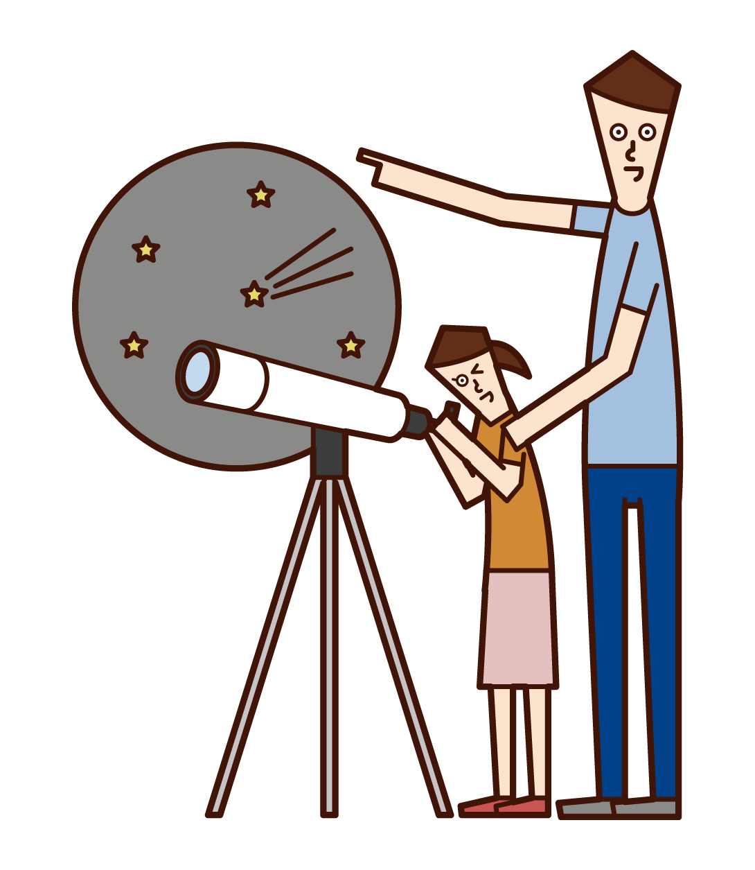 Illustration of a child (boy) observing the starry sky with a telescope