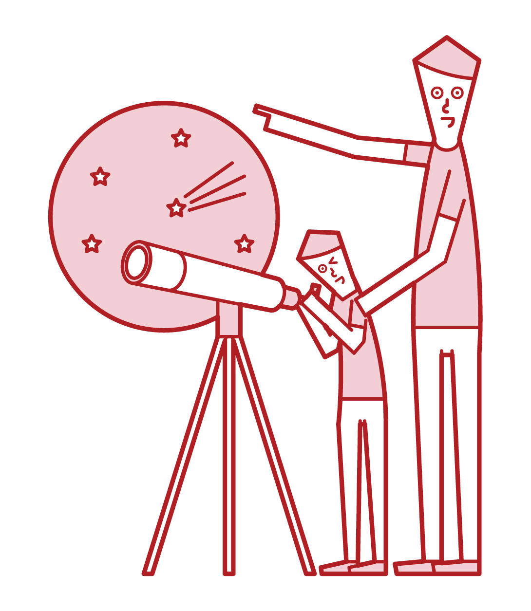 望遠鏡で星空を観察する親子のイラスト フリーイラスト素材 Kukukeke ククケケ