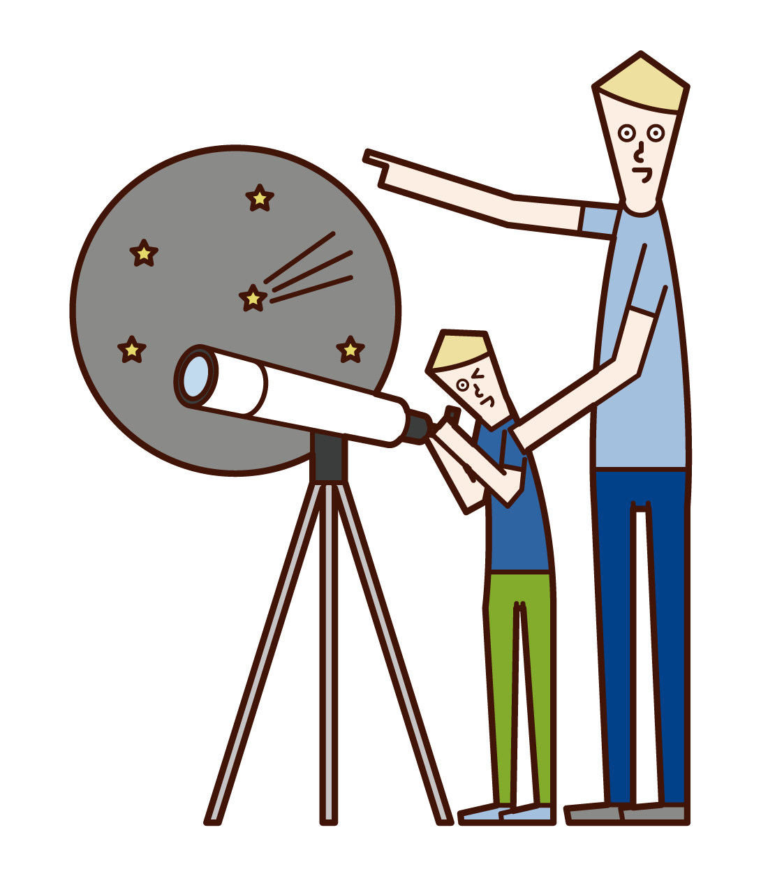 望遠鏡で星空を観察する親子のイラスト フリーイラスト素材 Kukukeke ククケケ