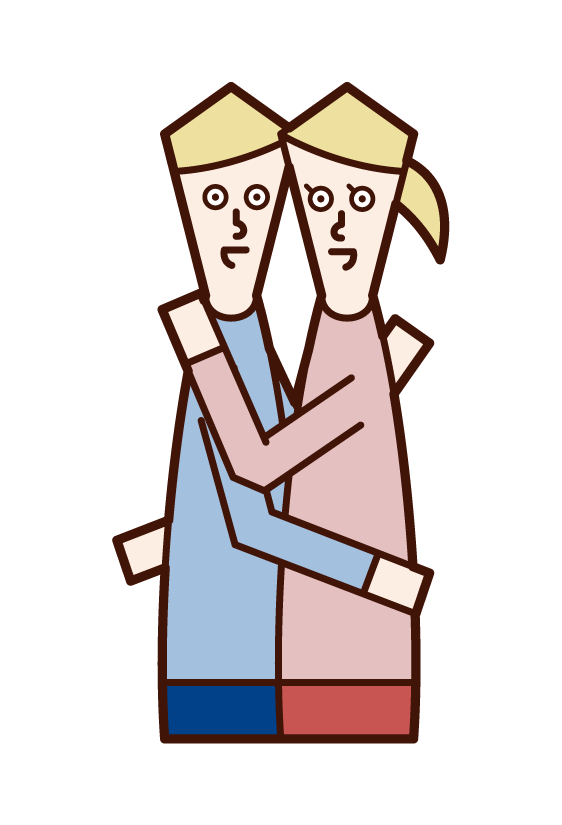 Illustration of a couple inging a hug