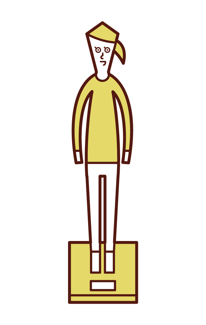 体重測定をする子供（女子）のイラスト