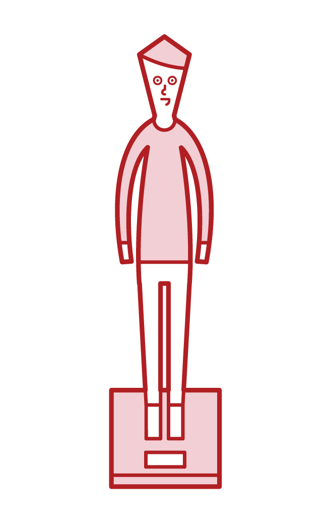 体重測定をする子供（男子）のイラスト