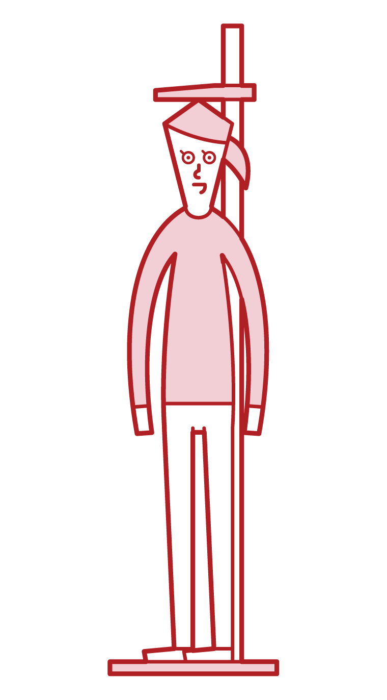 身長測定をする人（女性）のイラスト