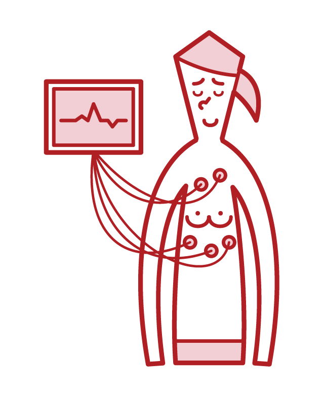 Illustration of a woman undergoing an electrocardioelectric examination