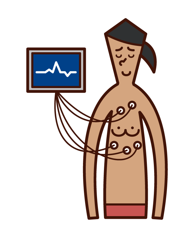 Illustration of a woman undergoing an electrocardioelectric examination