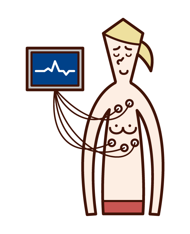心電図検査を受ける人（女性）のイラスト