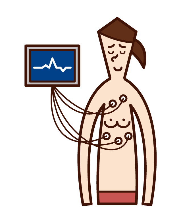 心電図検査を受ける人（女性）のイラスト