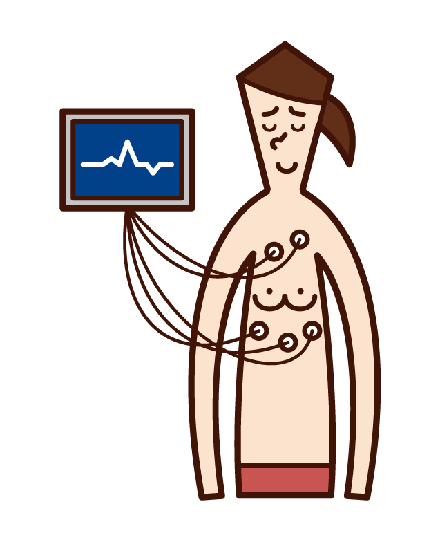 Illustration of a woman undergoing an electrocardioelectric examination