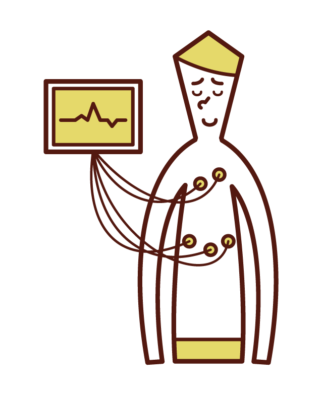 心電図検査を受ける人（男性）のイラスト