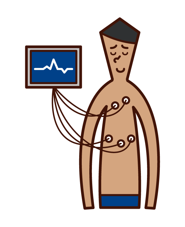 心電図検査を受ける人（男性）のイラスト