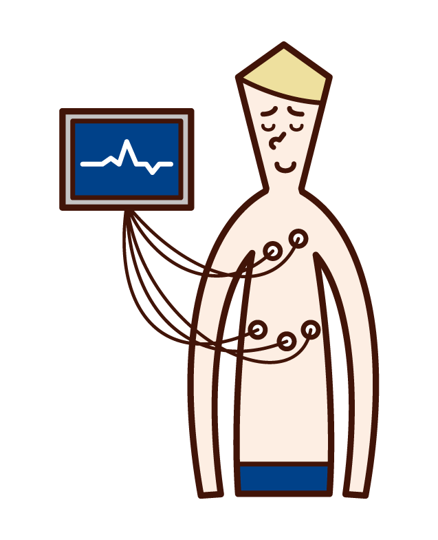 心電図検査を受ける人（男性）のイラスト