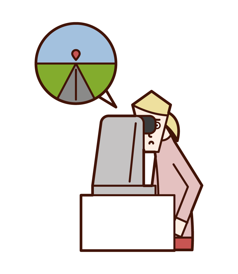 Illustration of a woman who undergoes a vision test with an automatic sight meter