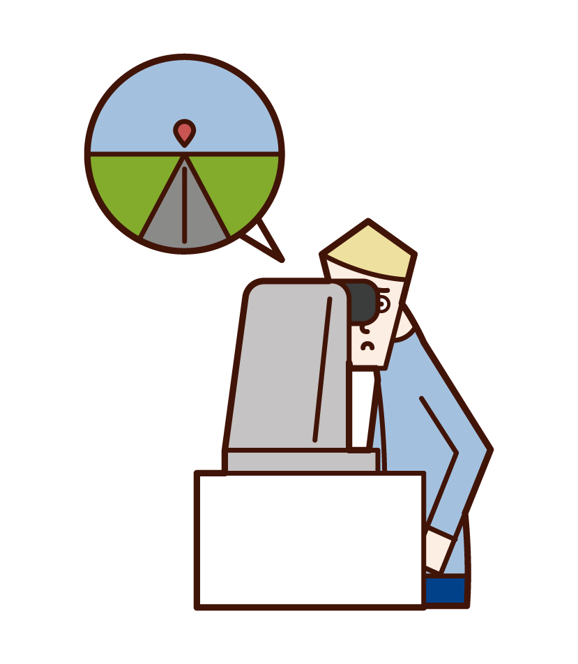 Illustration of a man who undergoes a vision test with an automatic sight meter