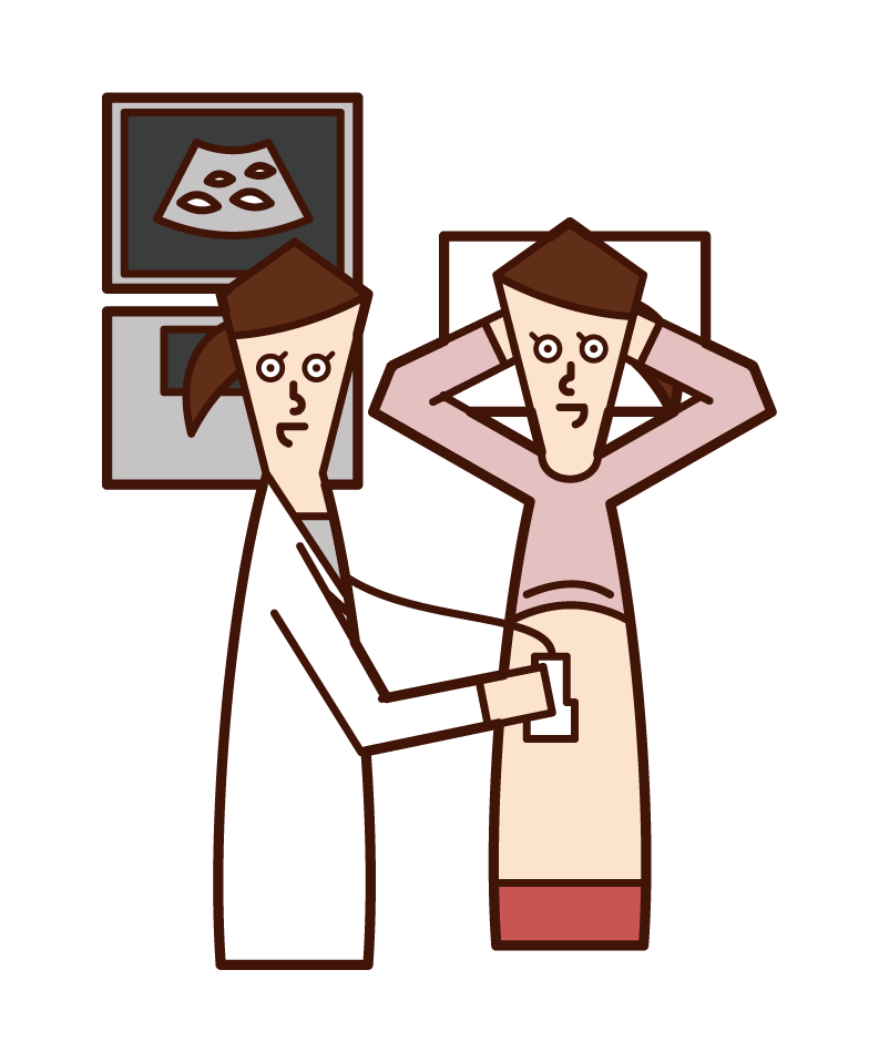 Illustration of upper digestive X-ray contrast examination (male)