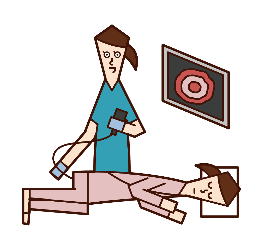 Illustration of a man undergoing carotid artery echo examination