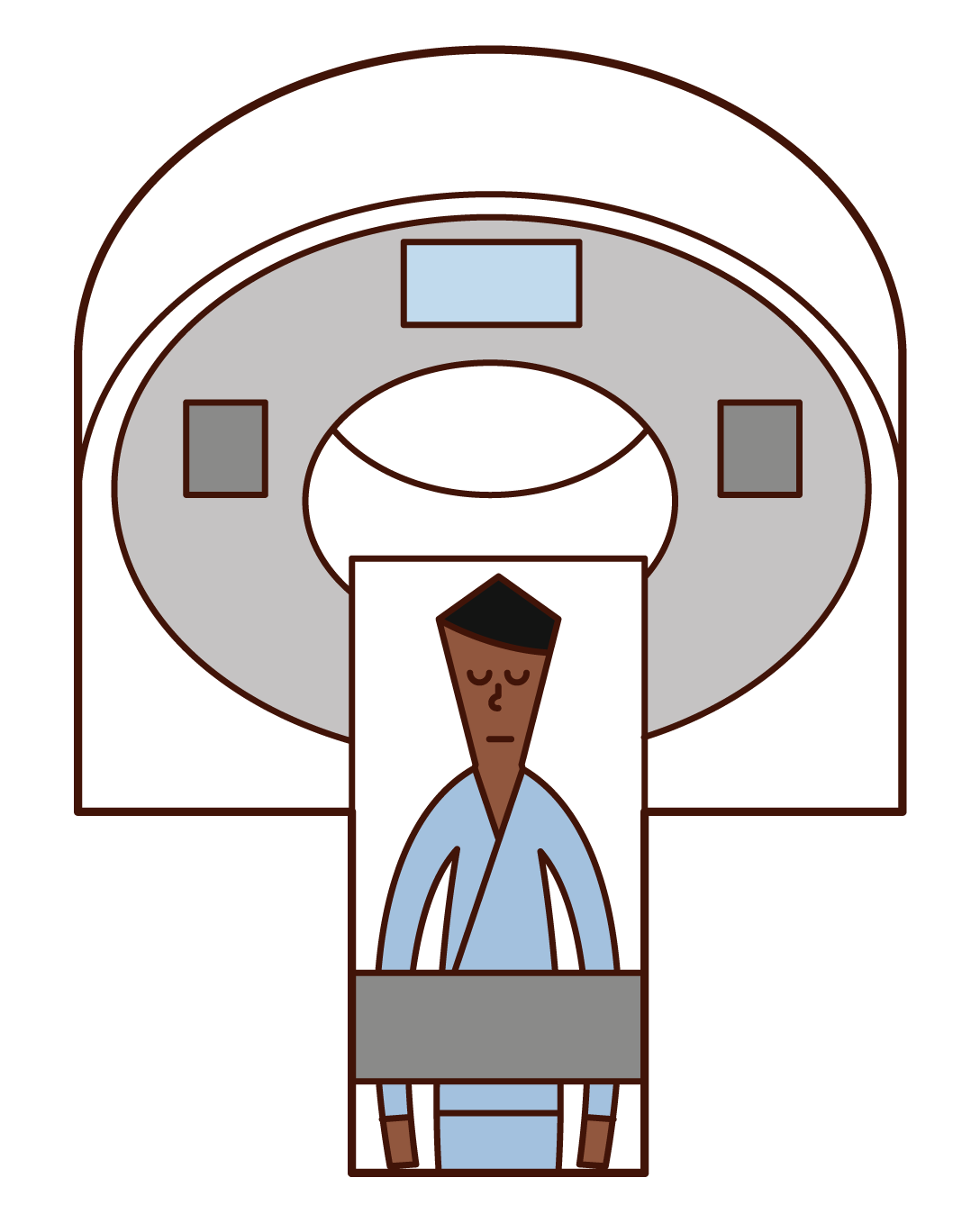 CT検査・PET検査を受ける人（男性）のイラスト