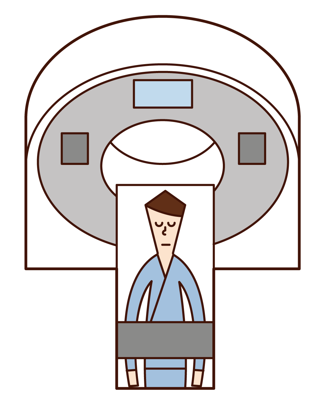 Illustration of a man undergoing AN MRI and CT examination