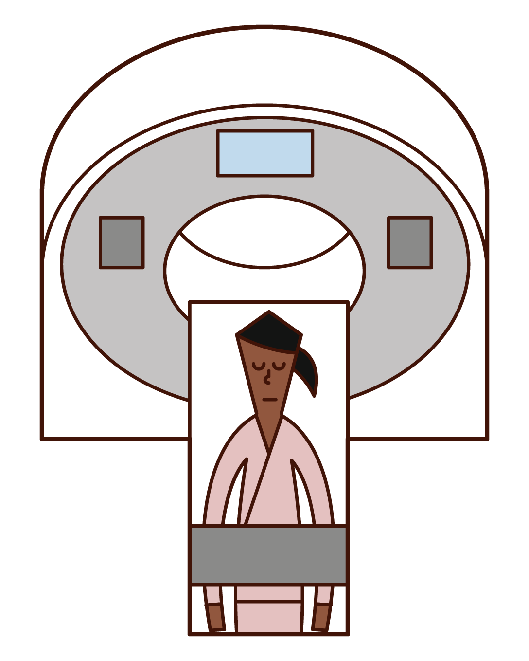 CT検査・PET検査を受ける人（女性）のイラスト