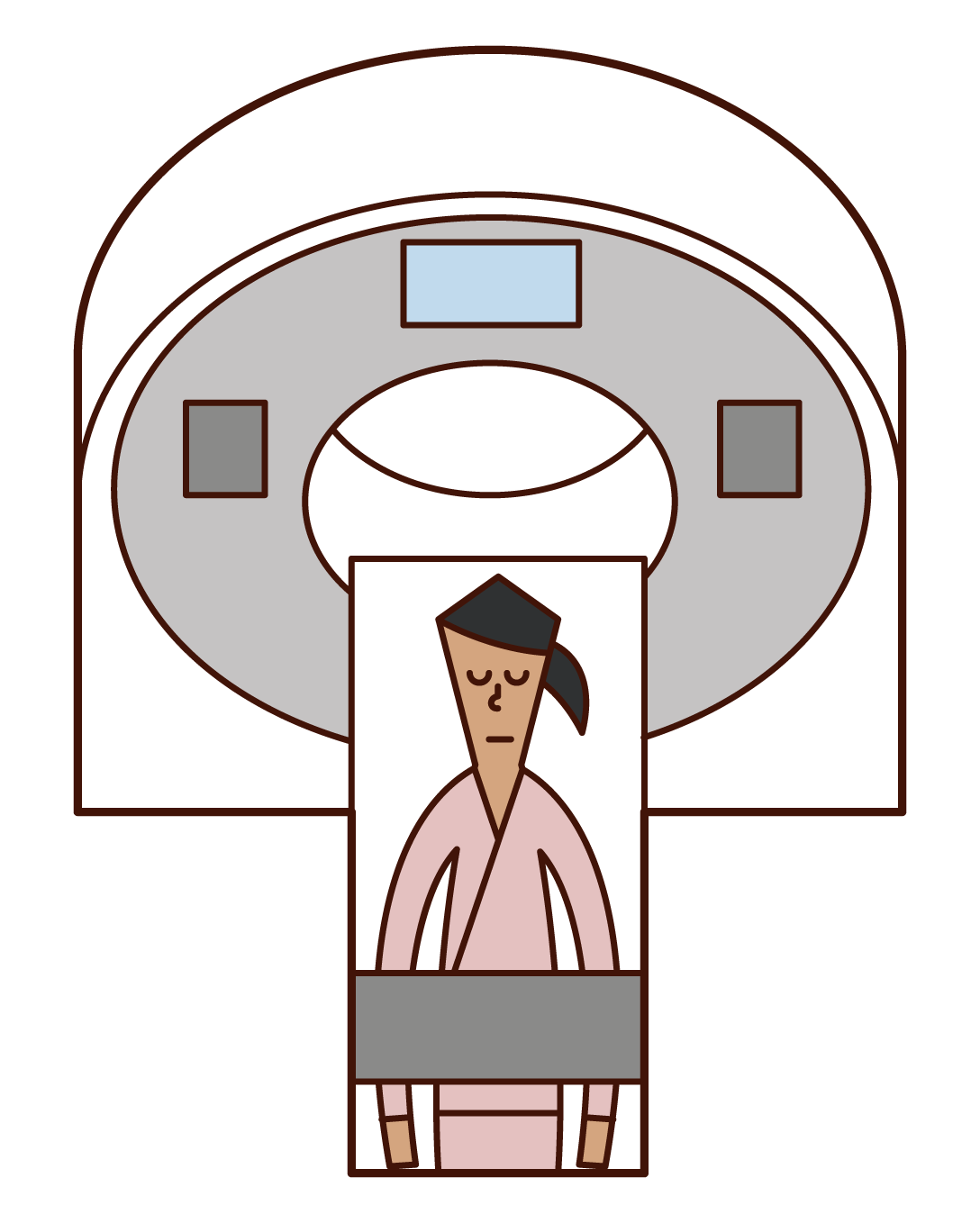 Illustration of a woman undergoing CT and PET tests