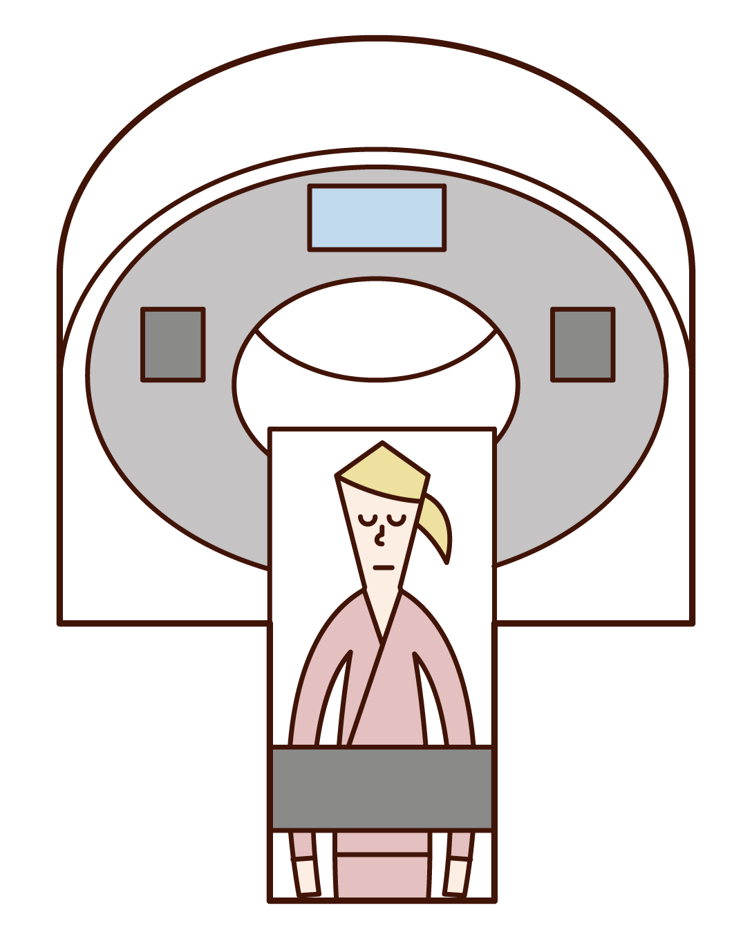 Illustration of a woman undergoing CT and PET tests