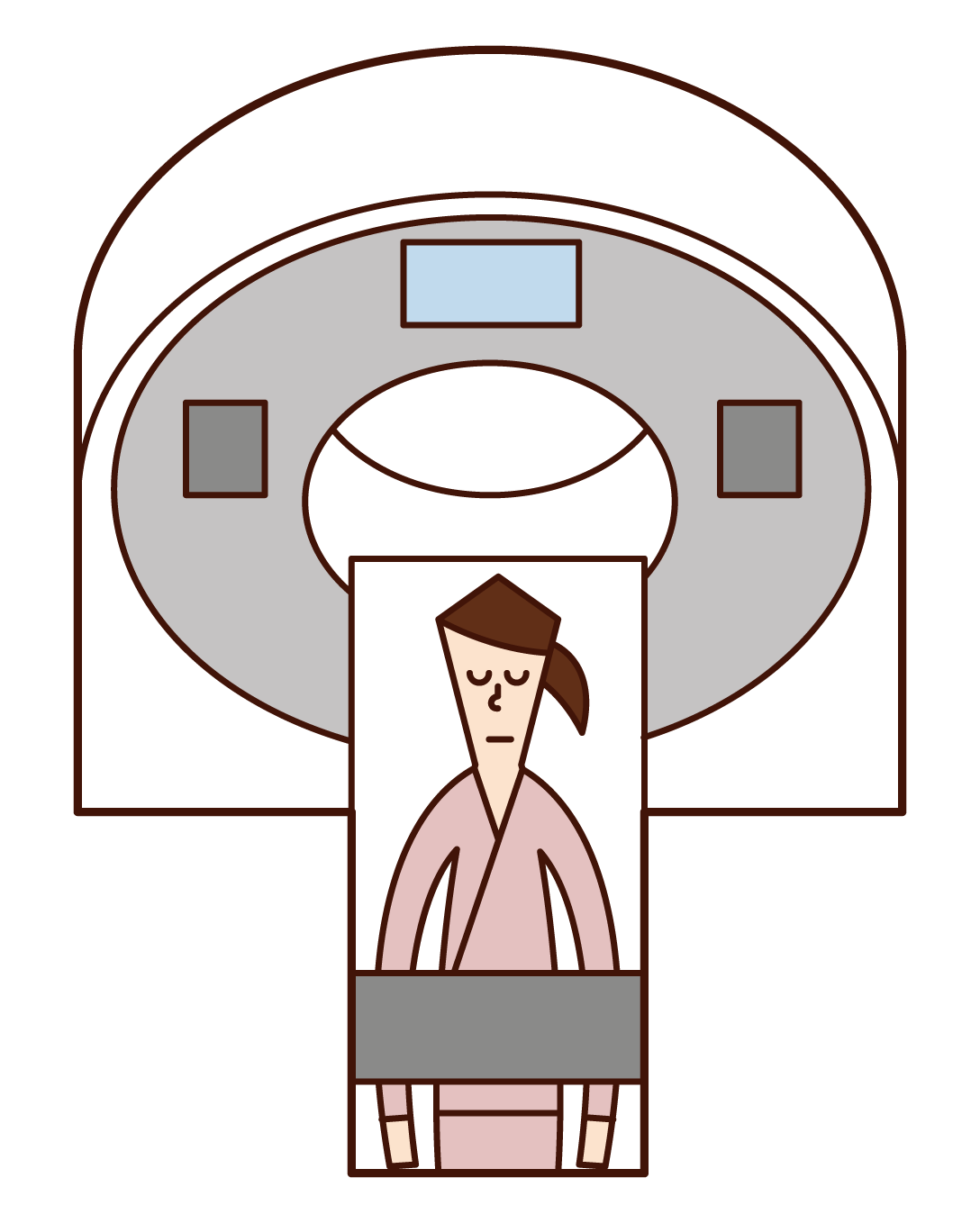 Illustration of a woman undergoing AN MRI and CT examination