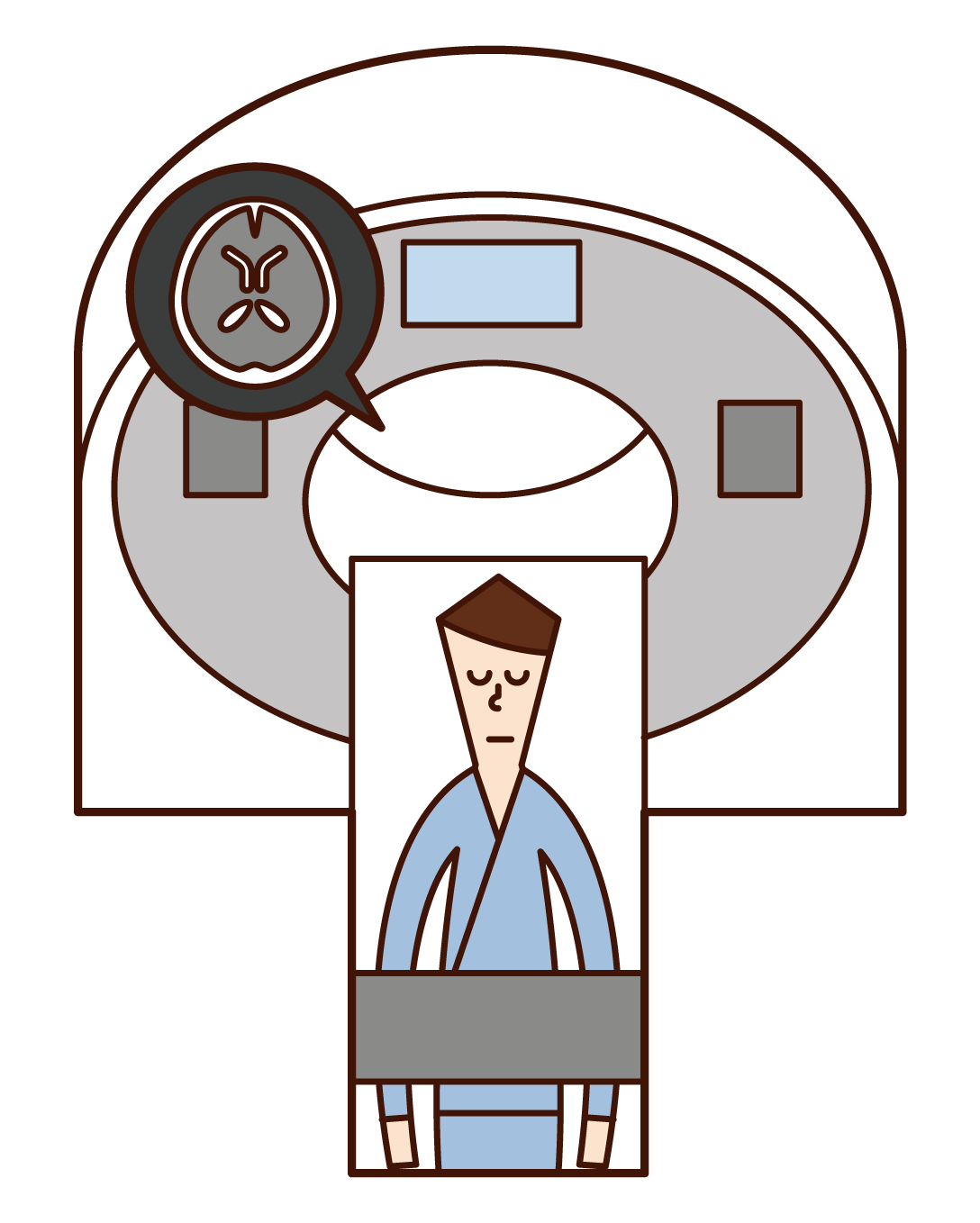 Illustration of a man undergoing AN MRI and CT examination