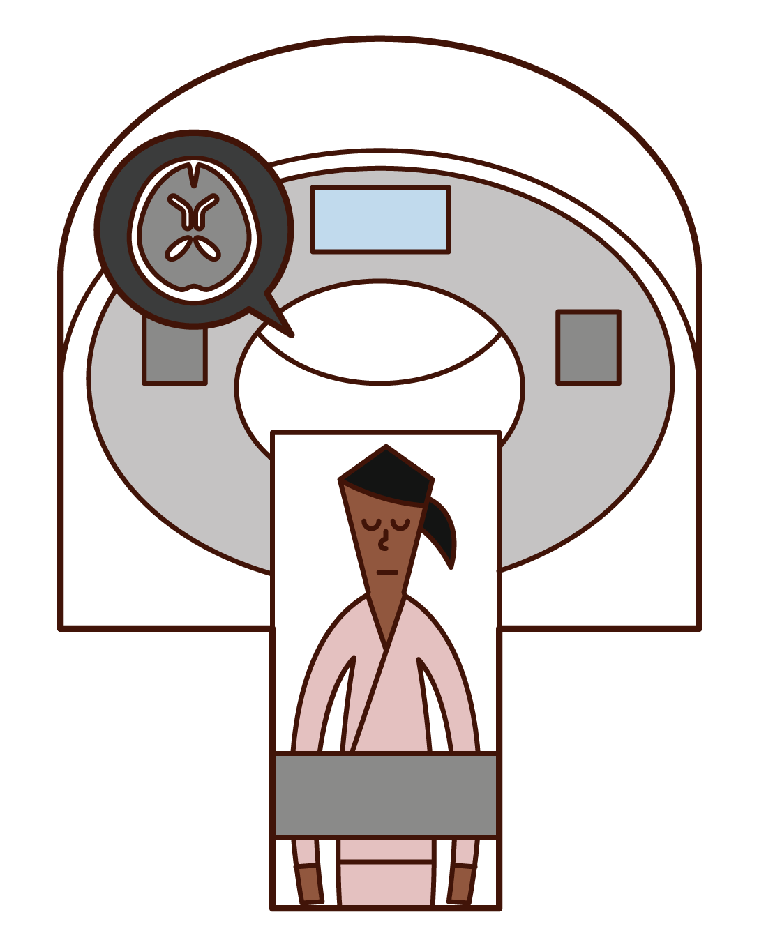 Illustration of a woman undergoing AN MRI and CT examination