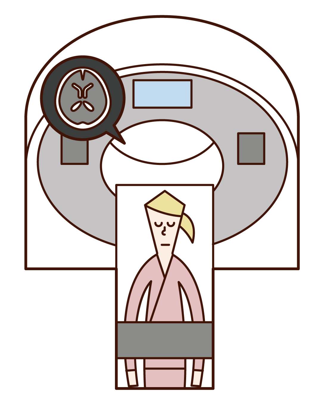 接受MRI和CT檢查的人（女性）的插圖