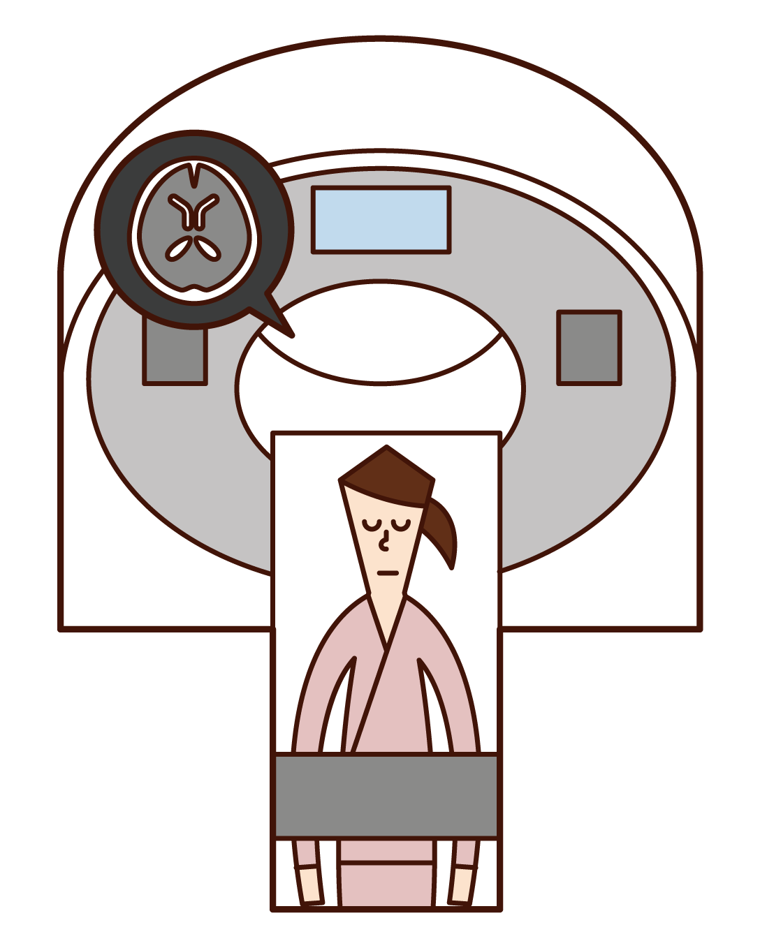 Illustration of a woman undergoing AN MRI and CT examination