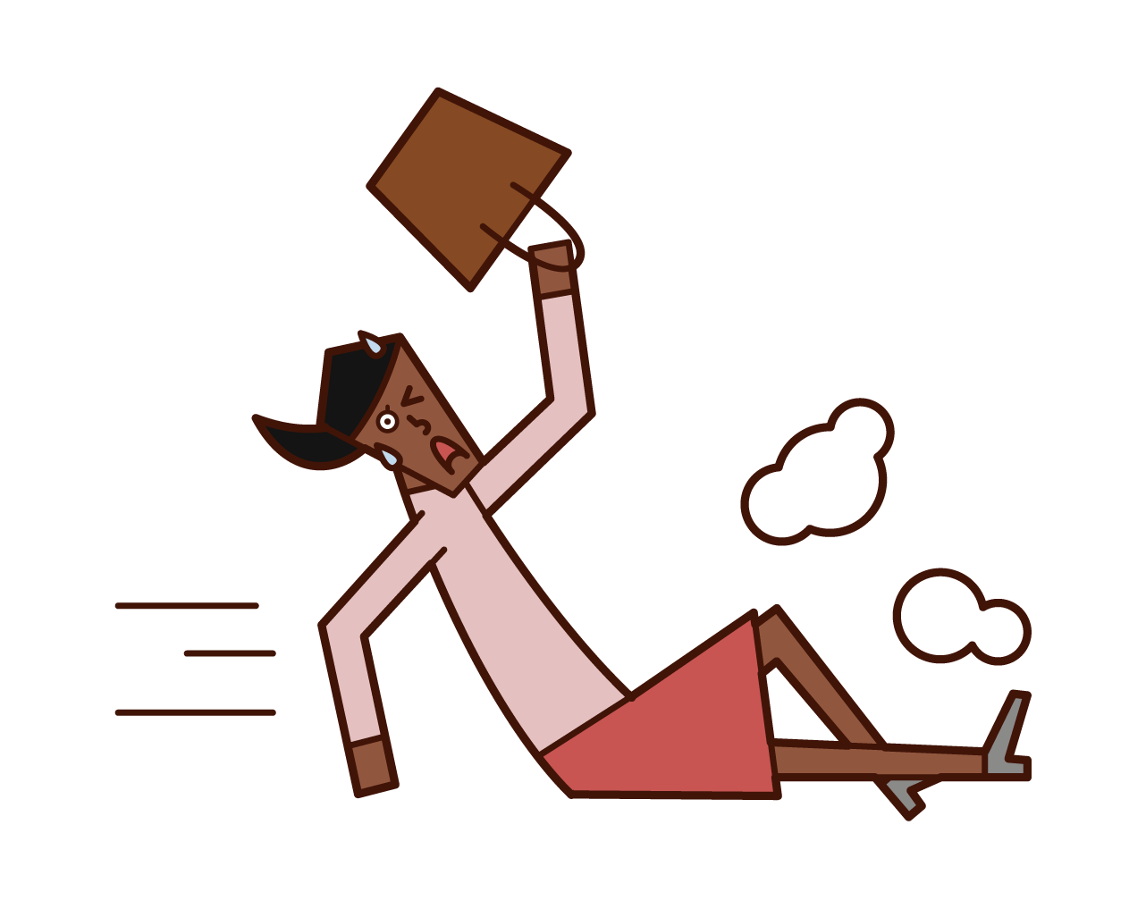 Illustration of a woman slipping in after being late