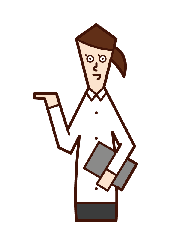 Illustration of a clerk (woman) who serves, accepts, and provides guidance