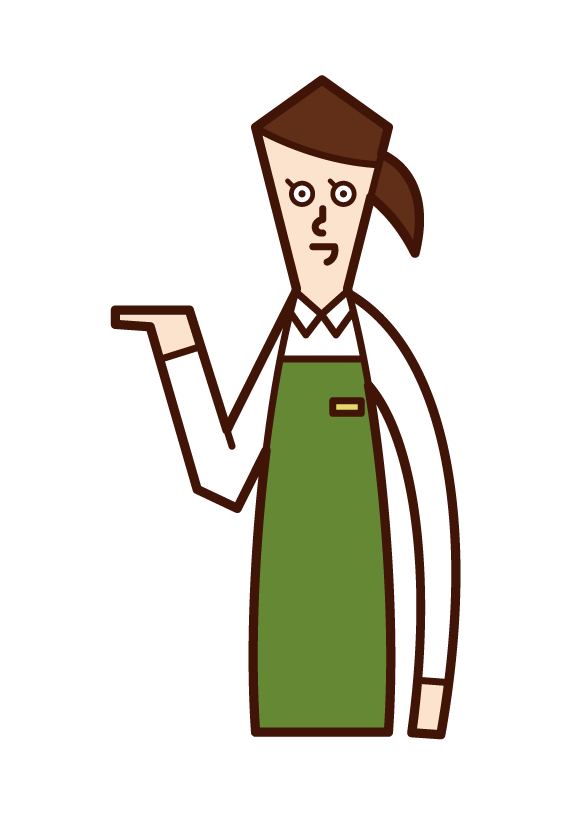 Illustration of a clerk (woman) who serves, accepts, and provides guidance