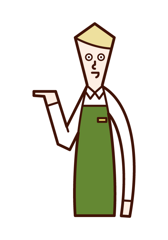 Illustration of a clerk (male) who serves, accepts, and provides guidance