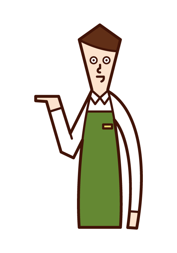 Illustration of a clerk (male) who serves, accepts, and provides guidance