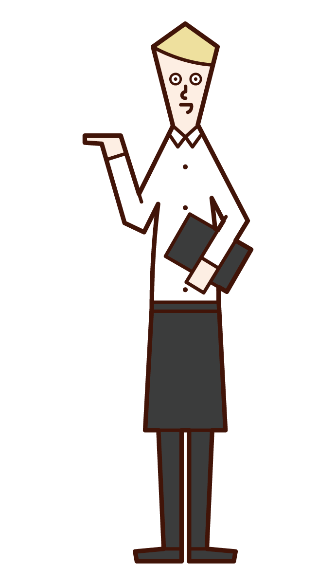 Illustration of a clerk (male) who serves, accepts, and provides guidance
