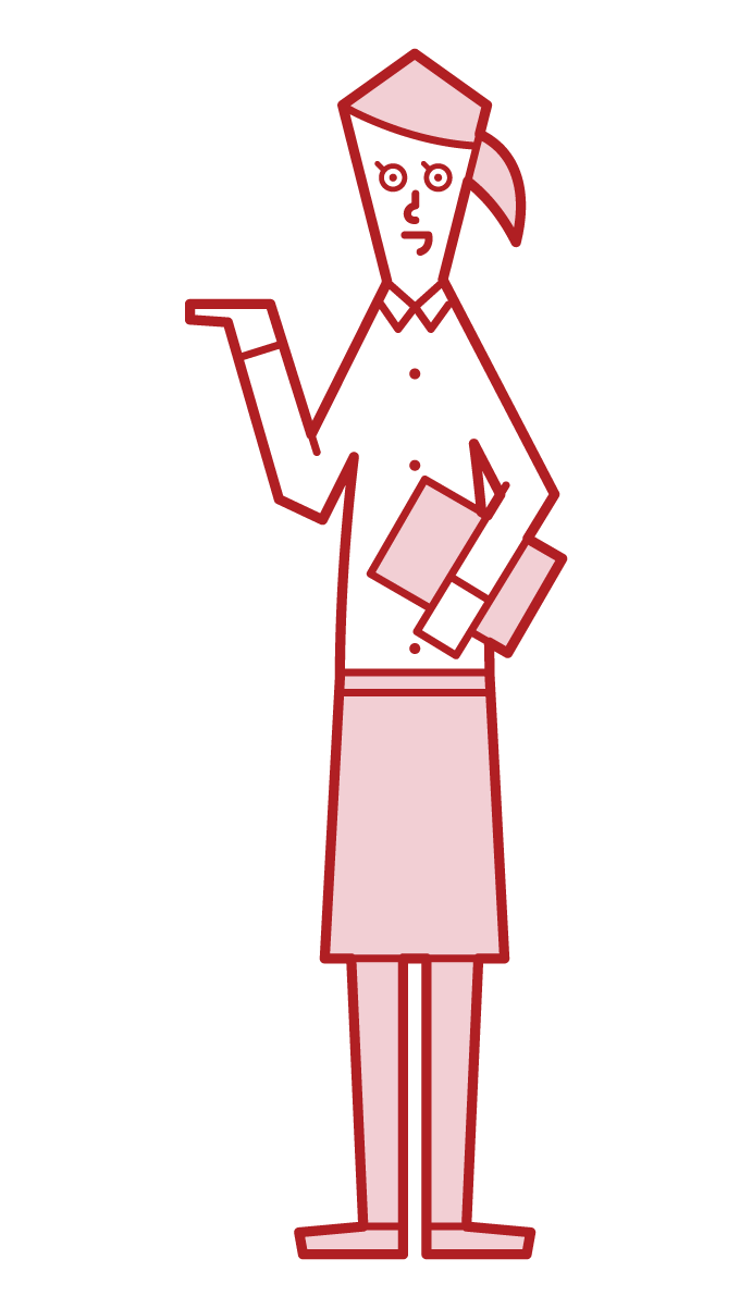 Illustration of a clerk (woman) who serves, accepts, and provides guidance