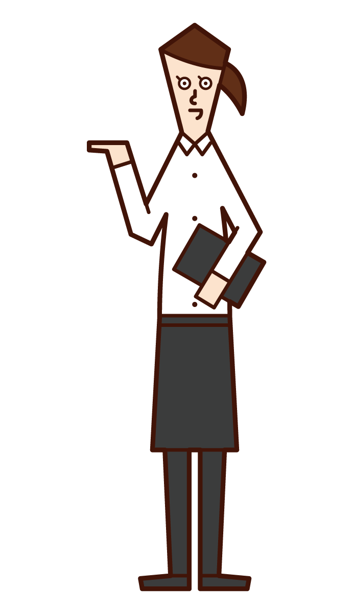 Illustration of a clerk (woman) who serves, accepts, and provides guidance