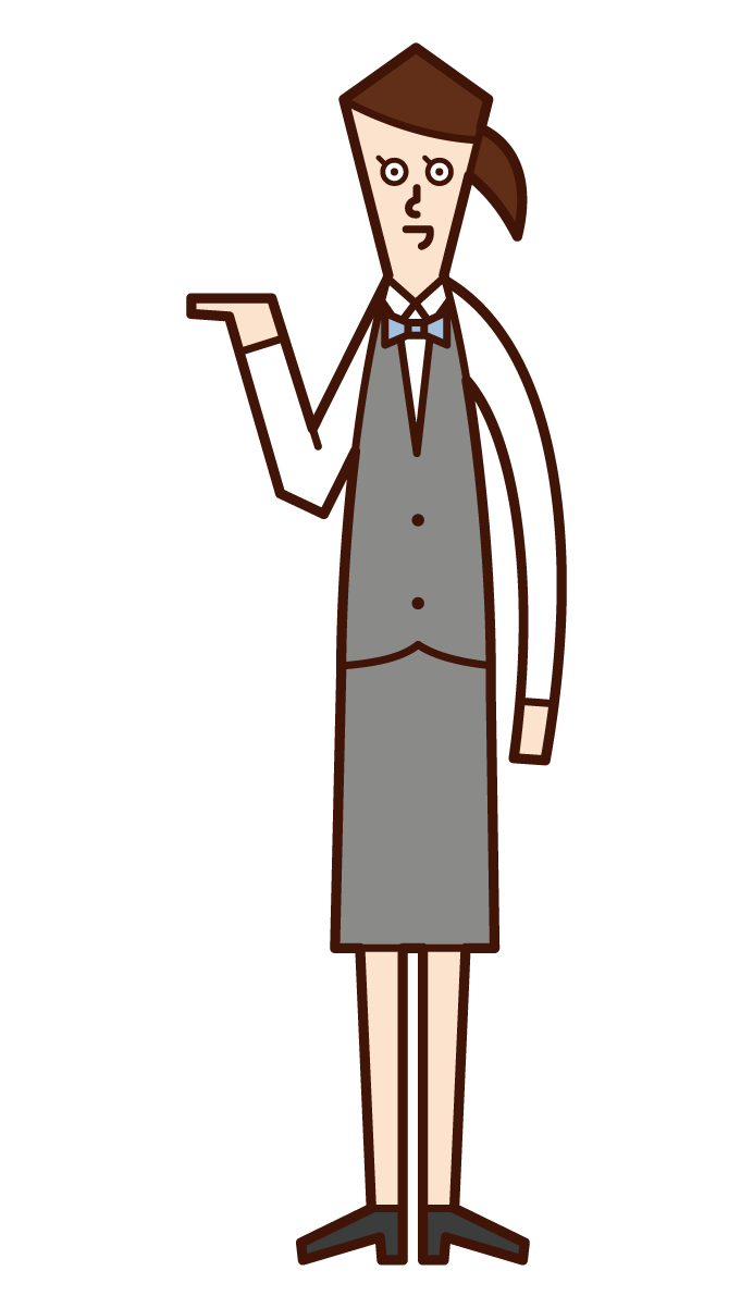 Illustration of a clerk (woman) who serves, accepts, and provides guidance