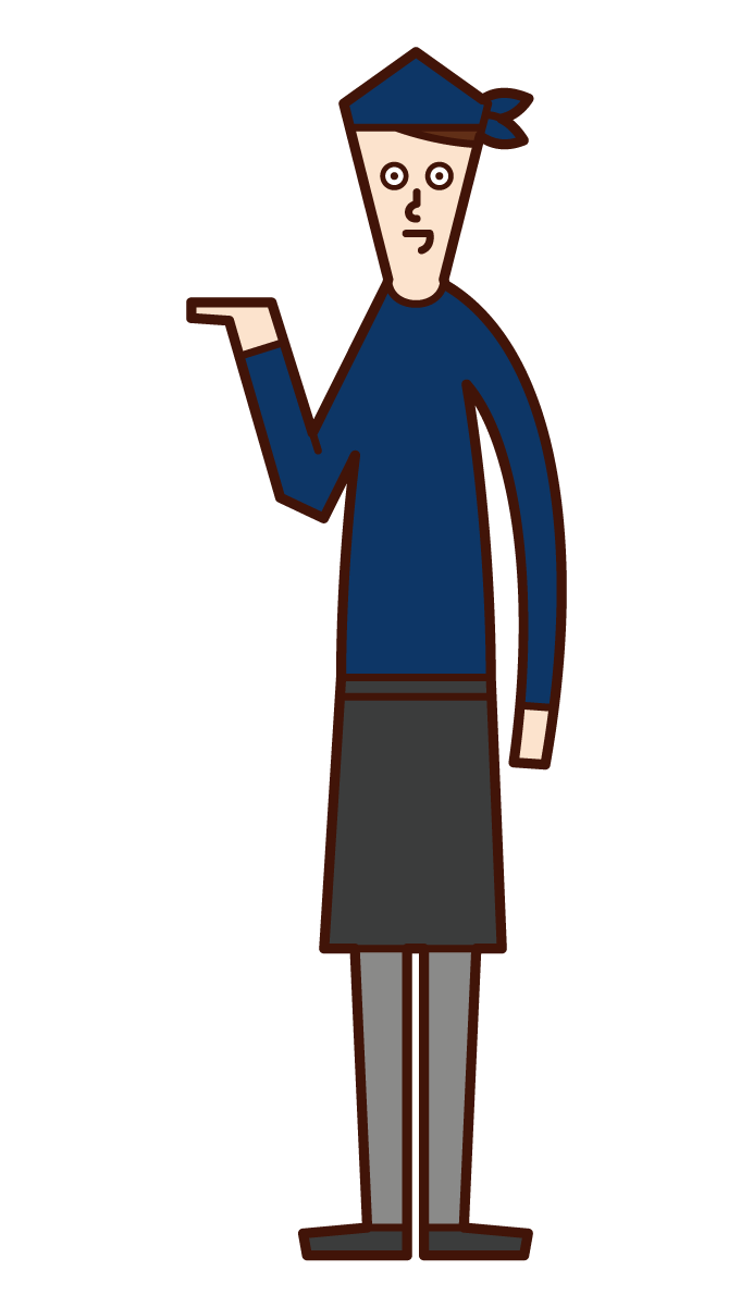 Illustration of a clerk (male) who serves, accepts, and provides guidance