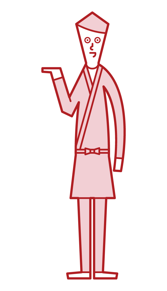 Illustration of a clerk (male) who serves, accepts, and provides guidance