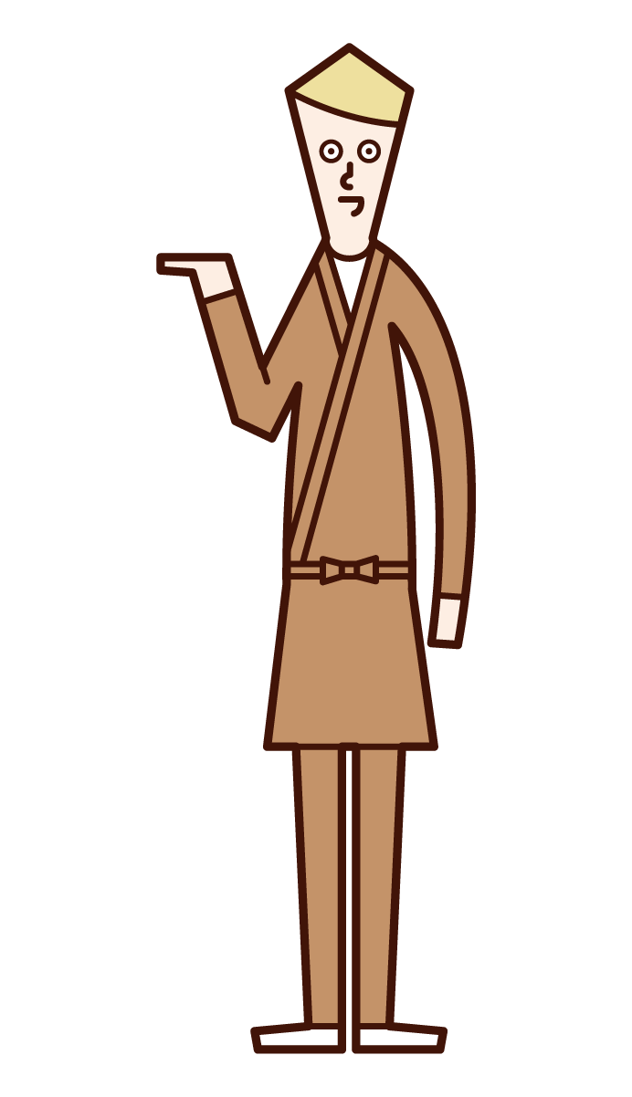 Illustration of a clerk (male) who serves, accepts, and provides guidance