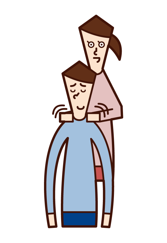 Illustration of a man rubbing his old man's shoulder