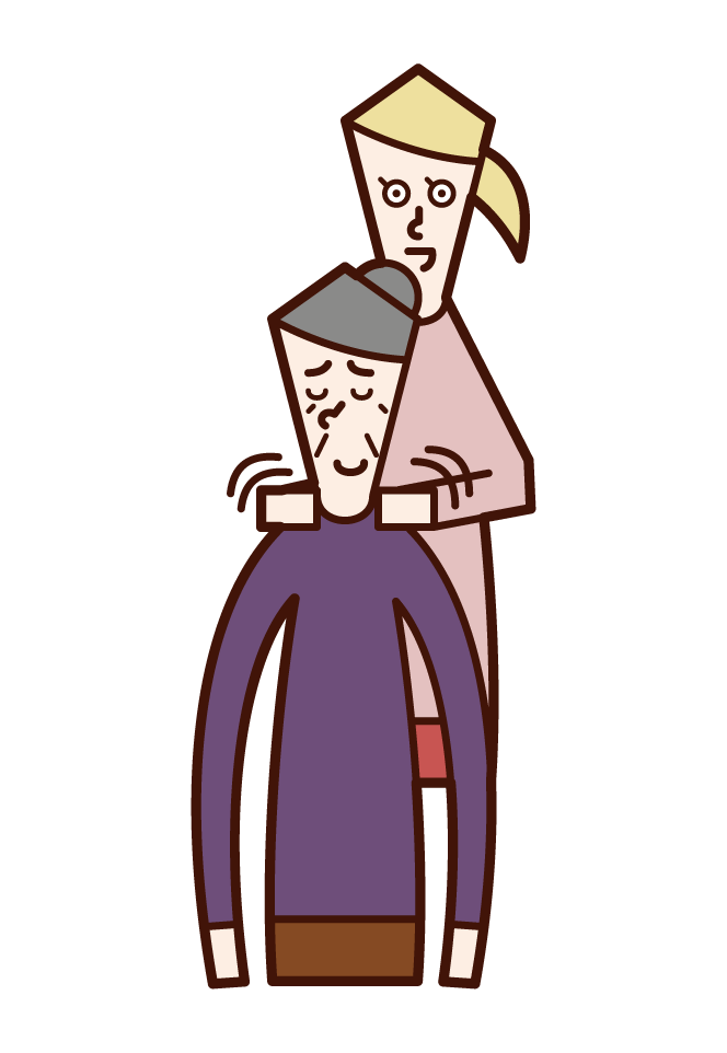 Illustration of a woman rubbing her grandmother's shoulder