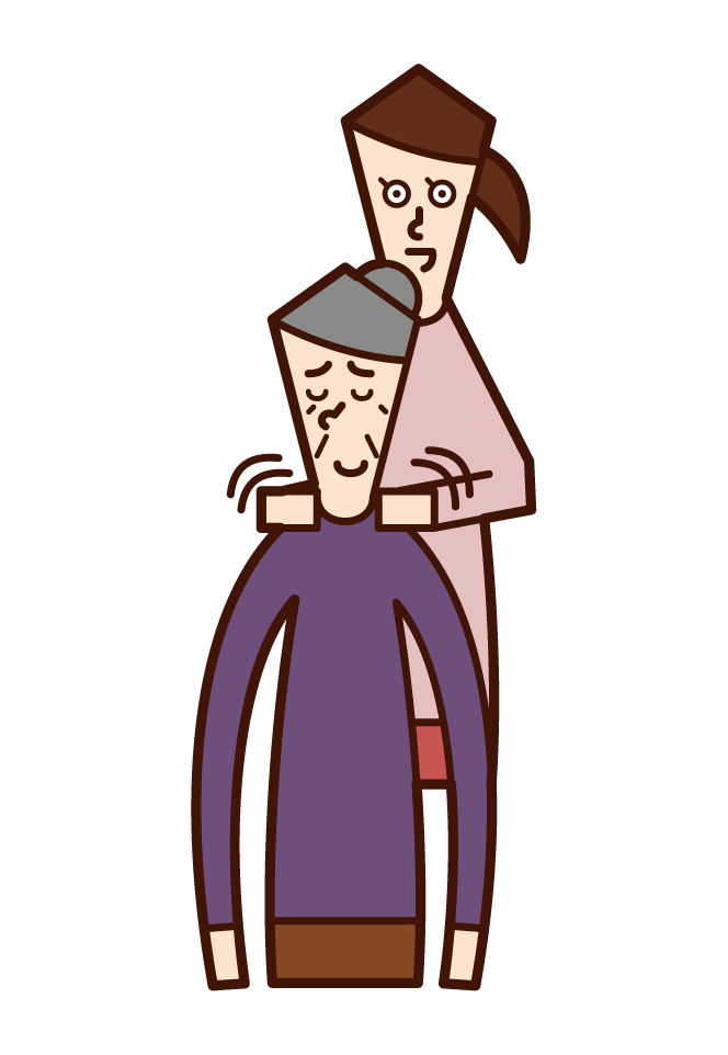 Illustration of a woman rubbing her grandmother's shoulder