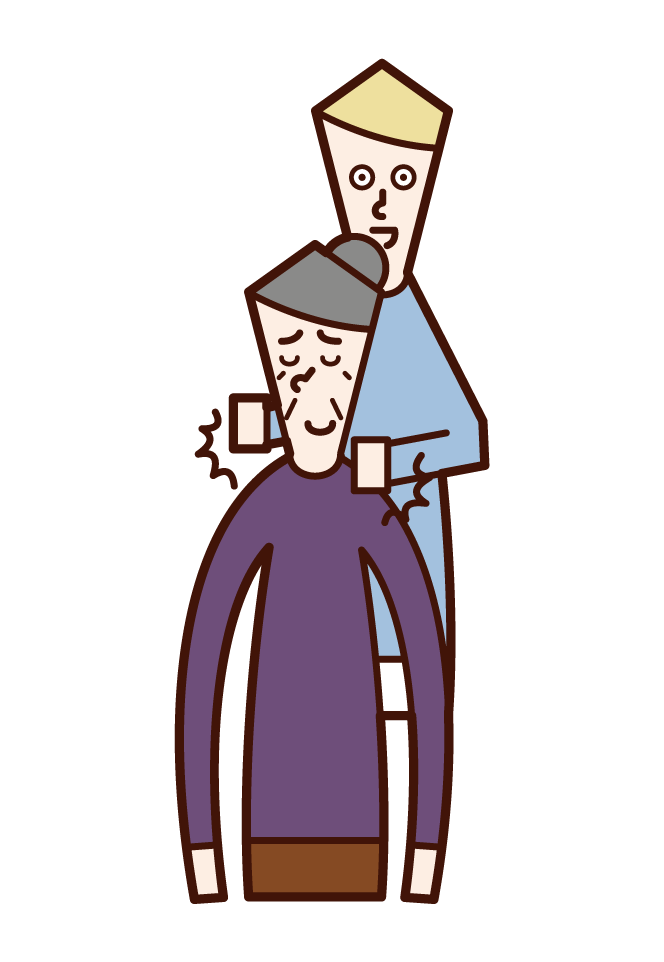 Illustration of a man tapping an old woman's shoulder