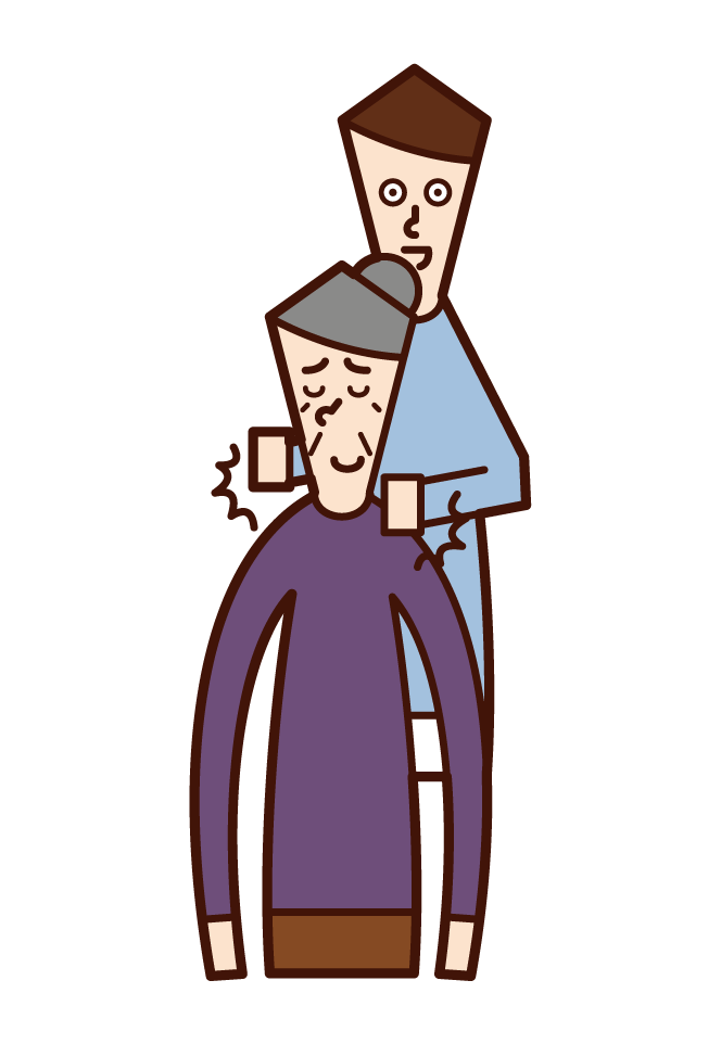 Illustration of a man tapping an old woman's shoulder