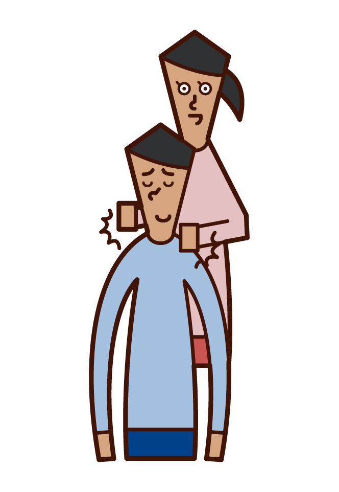 남편의 어깨를 두드리는 사람 (여성)의 그림