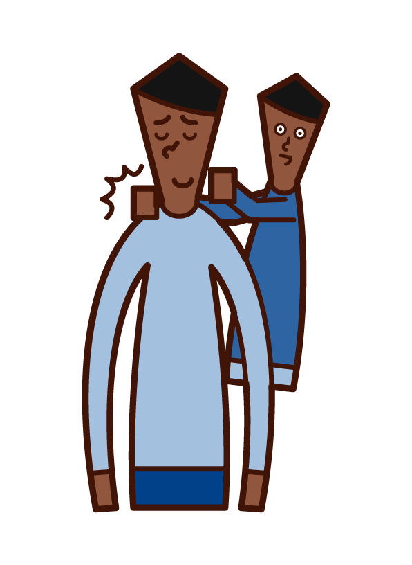 Illustration of a child (boy) tapping his father on the shoulder